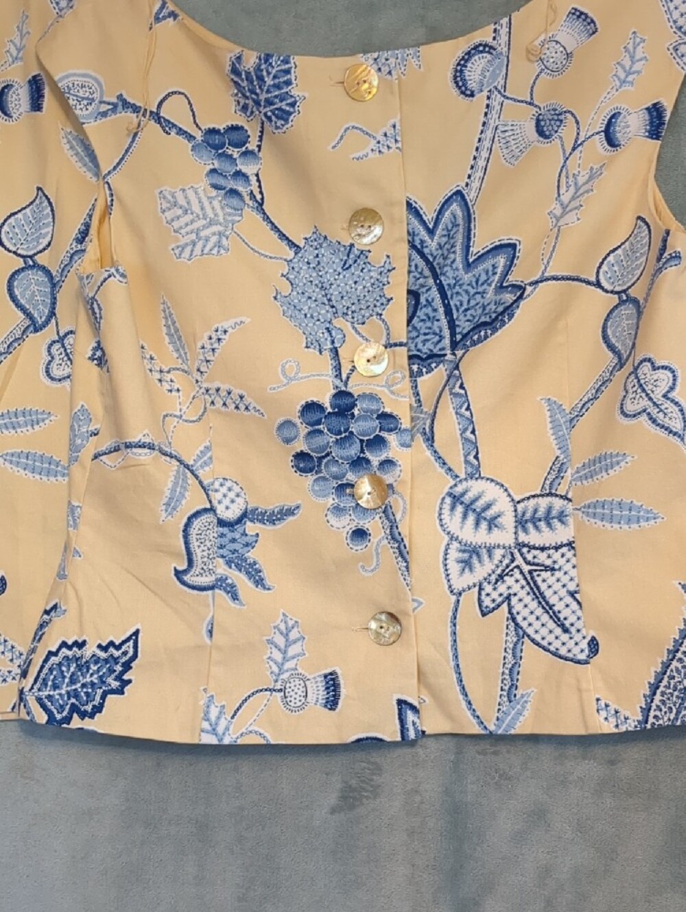 Vintage Maggy London Yellow & Blue Botanical Print Women's Skirt And Fitted Top - Picture 5 of 5